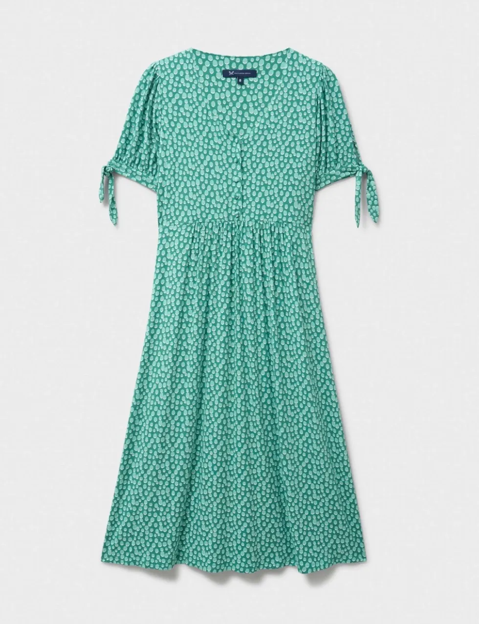 Jersey Polka Dot V-Neck Tie Cuff Tea Dress