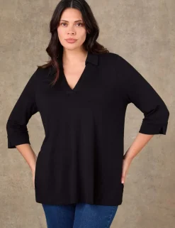Jersey Polo Collar Blouse