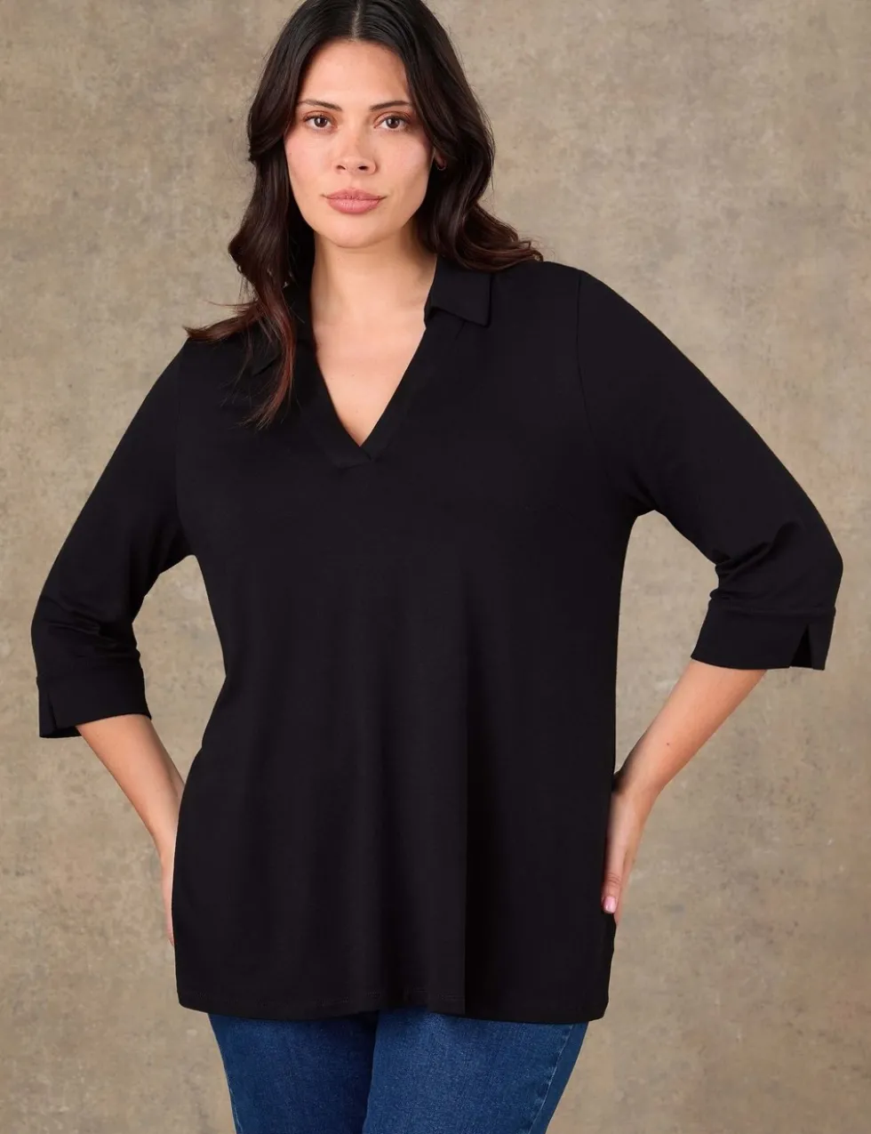 Jersey Polo Collar Blouse