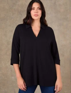 Jersey Polo Collar Blouse