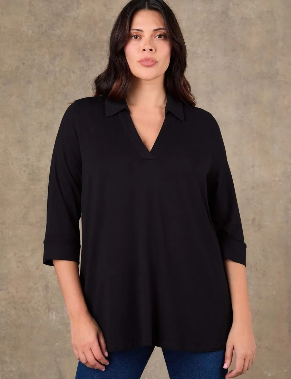 Jersey Polo Collar Blouse
