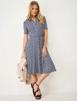 Jersey Printed Knee Length Shirt Dress