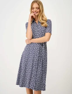 Jersey Printed Knee Length Shirt Dress
