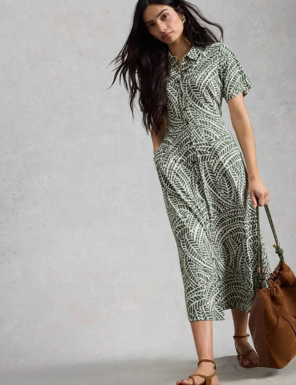 Jersey Printed Midi Shirt Dress