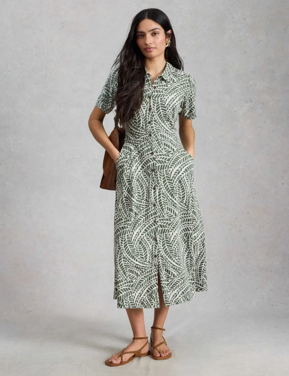 Jersey Printed Midi Shirt Dress