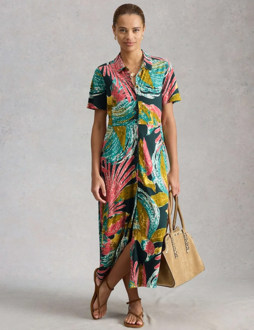 Jersey Printed Midi Shirt Dress