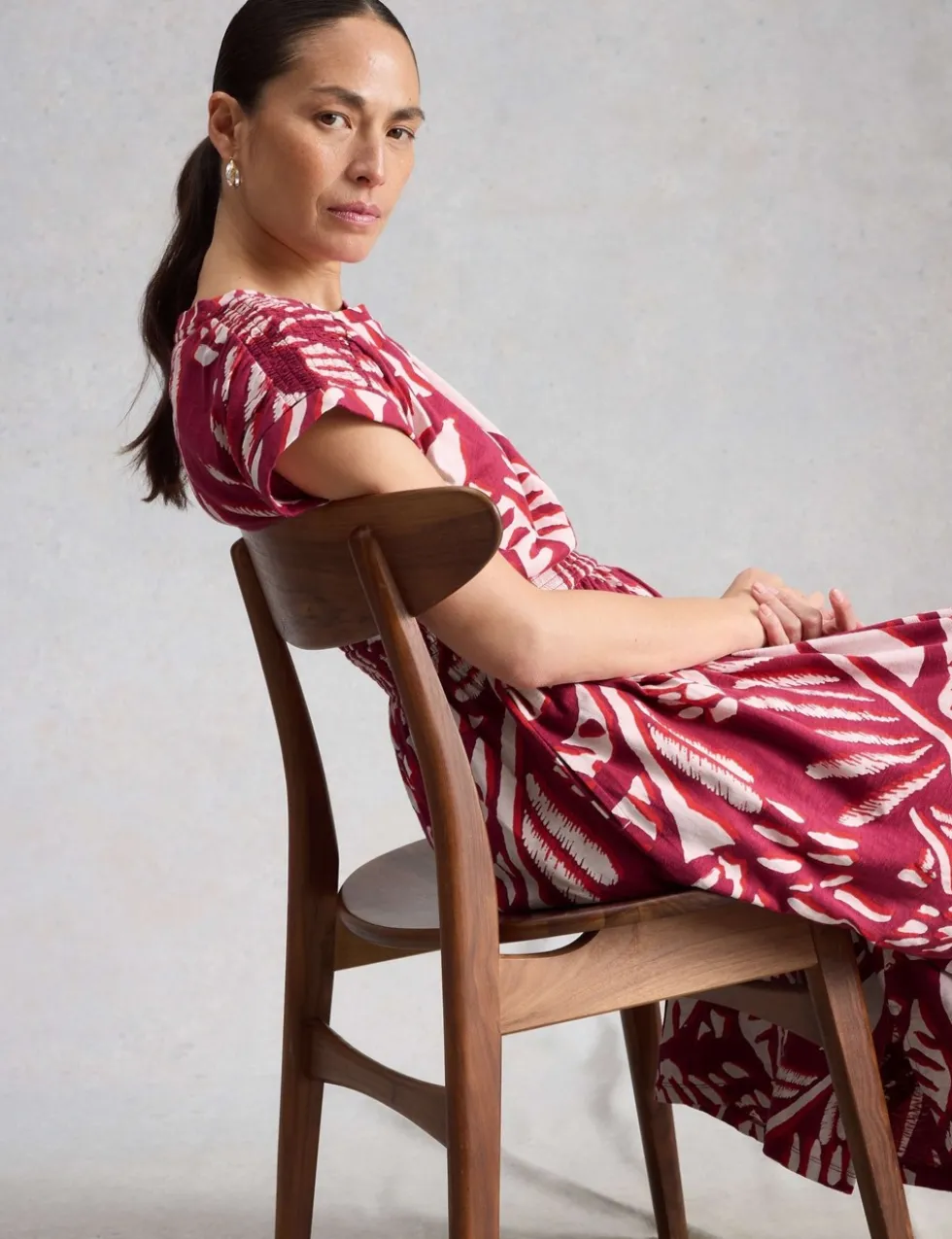 Jersey Printed Midi Waisted Dress