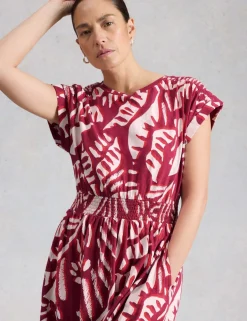 Jersey Printed Midi Waisted Dress