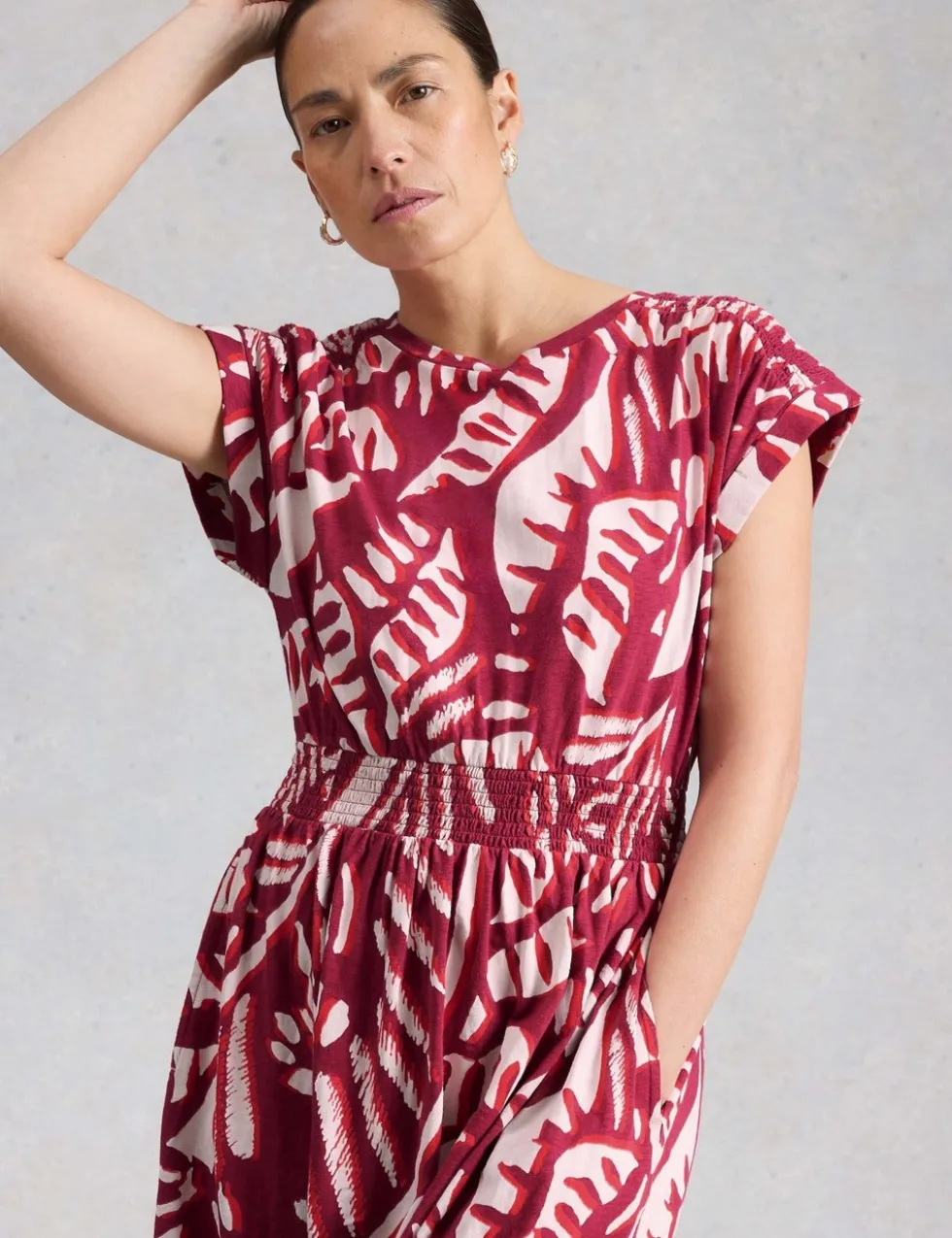 Jersey Printed Midi Waisted Dress