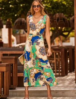 Jersey Printed V-Neck Midaxi Wrap Dress