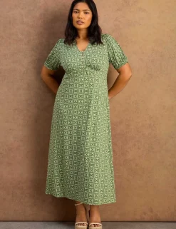 Jersey Printed V-Neck Midaxi Tea Dress