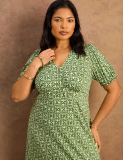 Jersey Printed V-Neck Midaxi Tea Dress