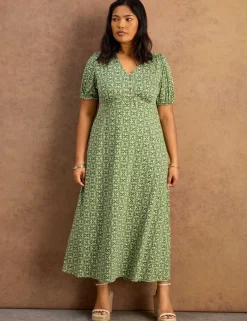 Jersey Printed V-Neck Midaxi Tea Dress