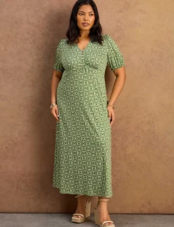 Jersey Printed V-Neck Midaxi Tea Dress