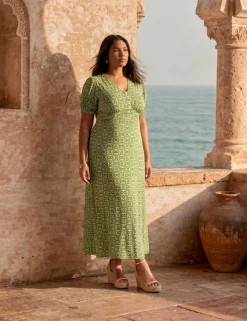 Jersey Printed V-Neck Midaxi Tea Dress
