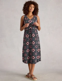 Jersey Printed V-Neck Midi Tea Dress
