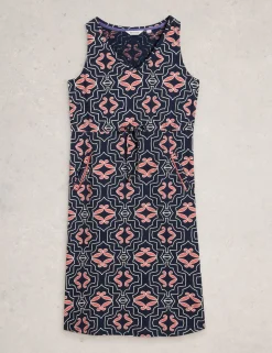 Jersey Printed V-Neck Midi Tea Dress