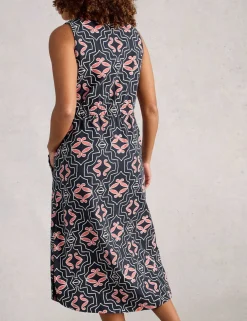 Jersey Printed V-Neck Midi Tea Dress