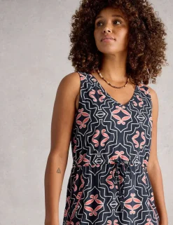 Jersey Printed V-Neck Midi Tea Dress