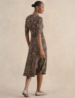 Jersey Printed V-Neck Midi Skater Dress