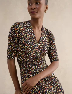 Jersey Printed V-Neck Midi Skater Dress