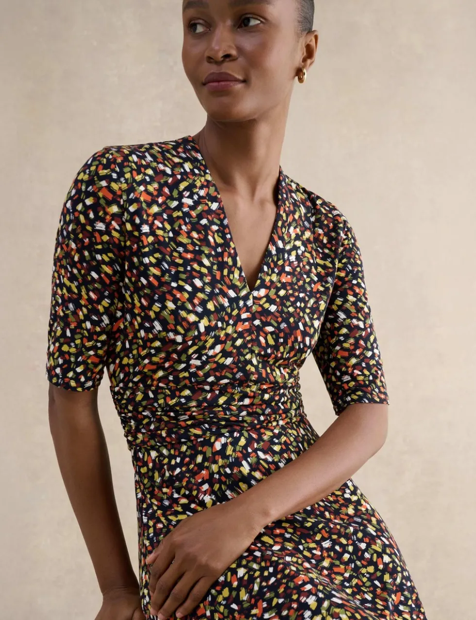 Jersey Printed V-Neck Midi Skater Dress