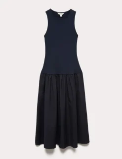 Jersey Ribbed Midi Drop Waist Dress