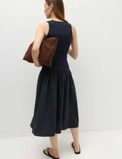 Jersey Ribbed Midi Drop Waist Dress