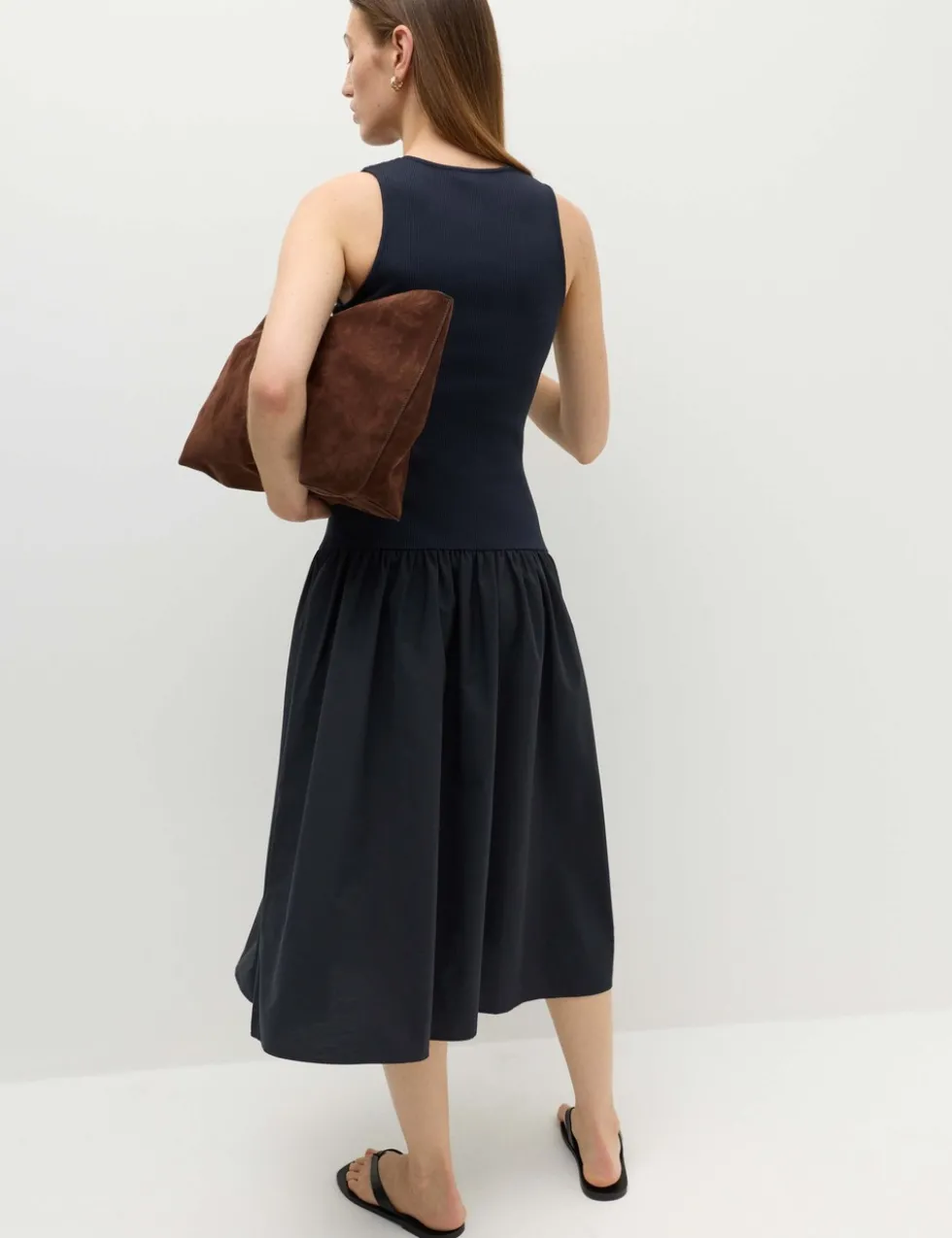 Jersey Ribbed Midi Drop Waist Dress