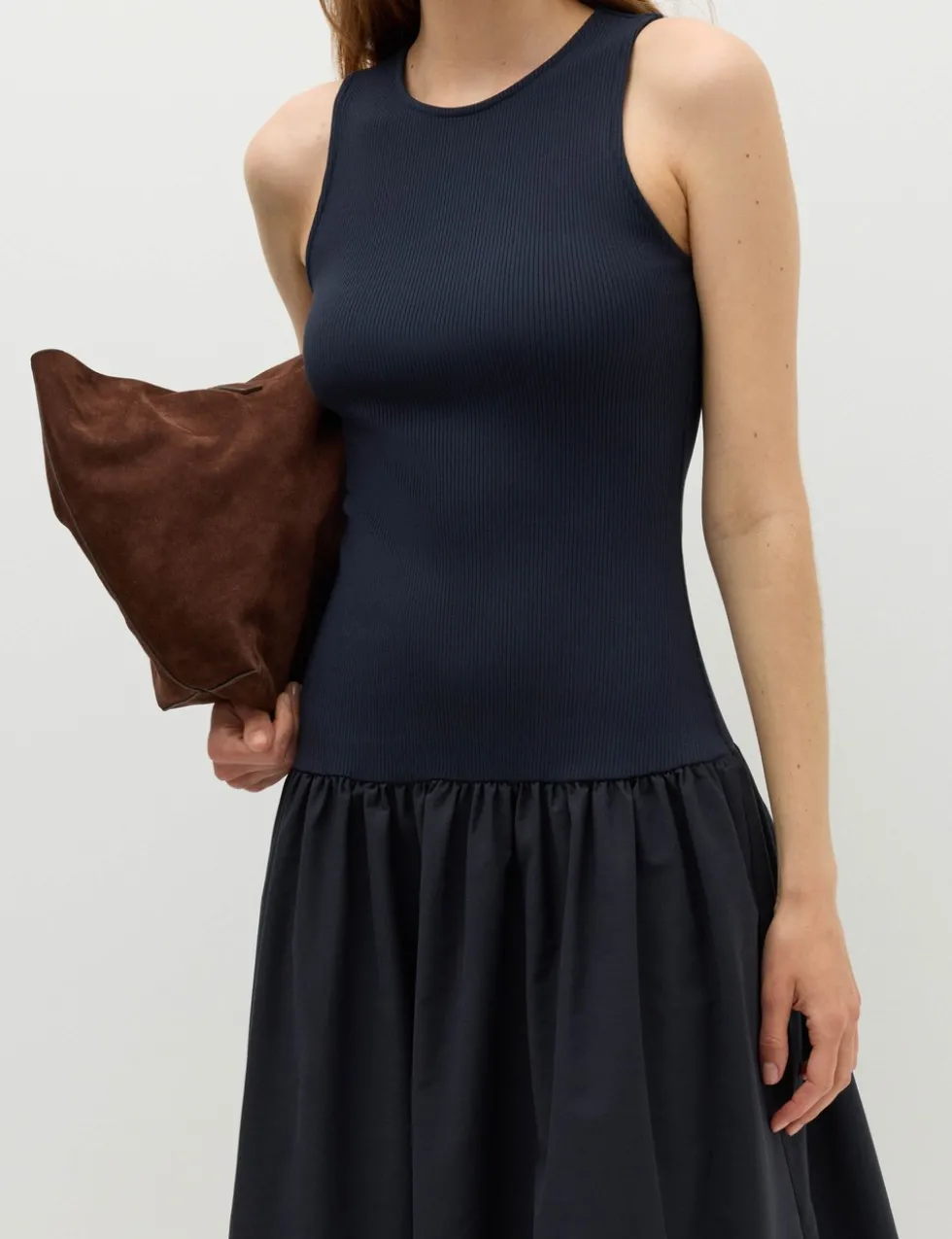 Jersey Ribbed Midi Drop Waist Dress