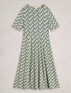 Jersey Round Neck Waisted Midi Dress