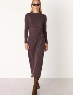 Jersey Ruched Midi Waisted Dress