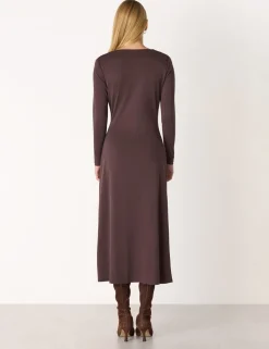 Jersey Ruched Midi Waisted Dress