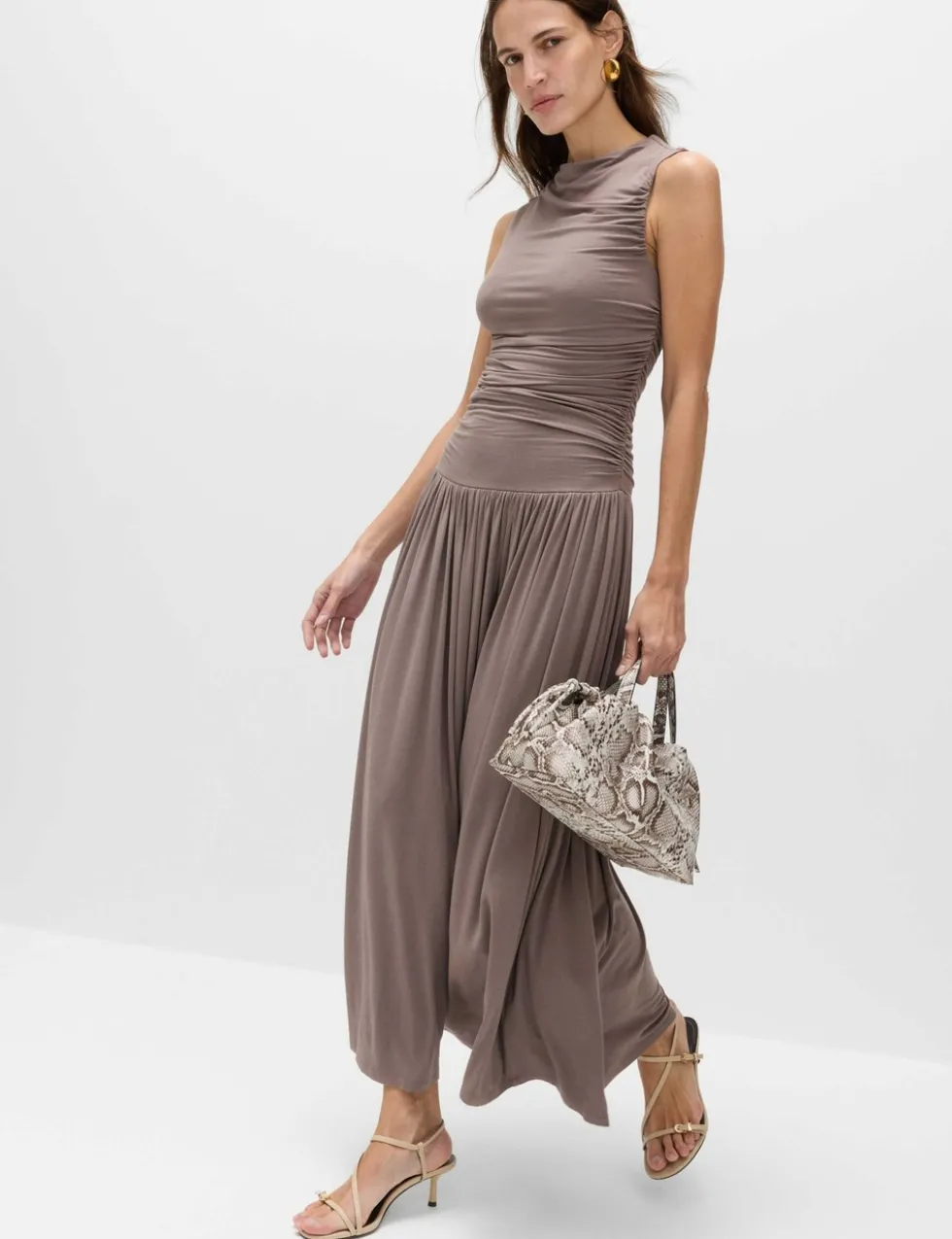 Jersey Sleeveless Draped Midaxi Dress