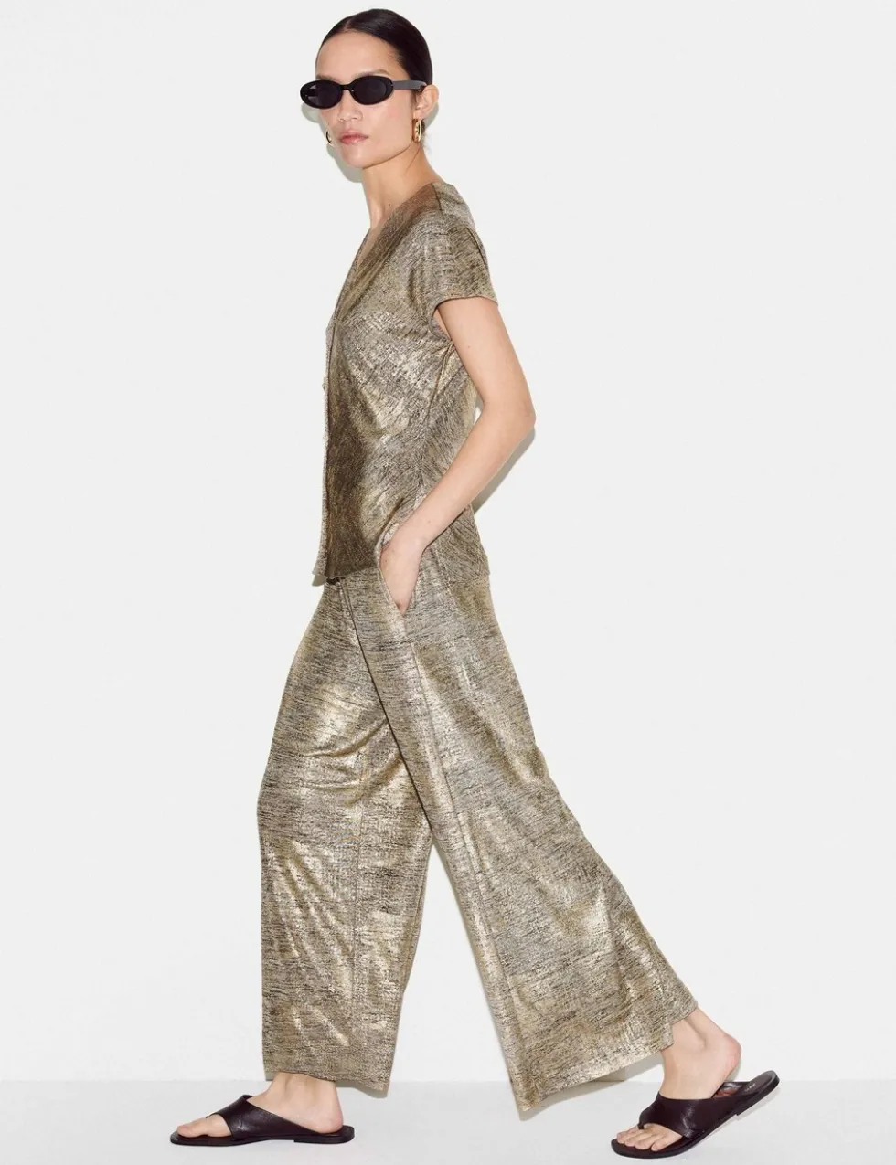 Jersey Sparkly Wide Leg Trousers