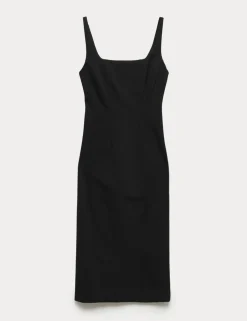 Jersey Square Neck Panel Detail Midi Bodycon Dress