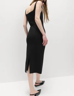 Jersey Square Neck Panel Detail Midi Bodycon Dress