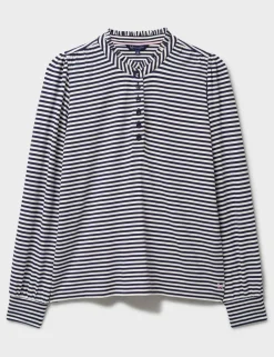 Jersey Striped Frill Neck Blouse