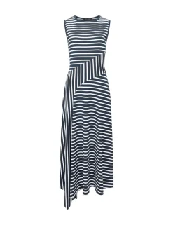 Jersey Striped Midi Skater Dress