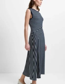 Jersey Striped Midi Skater Dress