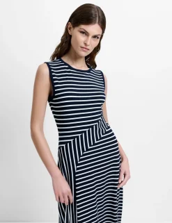 Jersey Striped Midi Skater Dress