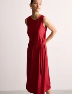 Jersey Tie Waist Midi Waisted Dress