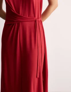 Jersey Tie Waist Midi Waisted Dress