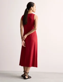 Jersey Tie Waist Midi Waisted Dress