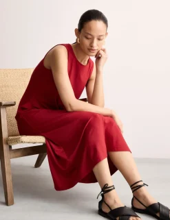 Jersey Tie Waist Midi Waisted Dress