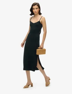 Jersey V-Neck Cut Out Detail Midi Slip Dress