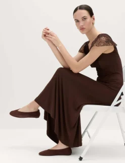 Jersey V-Neck Lace Panel Midaxi Column Dress