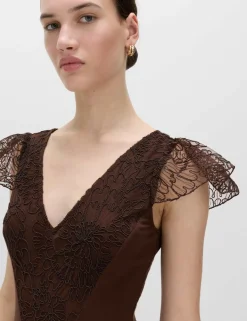 Jersey V-Neck Lace Panel Midaxi Column Dress