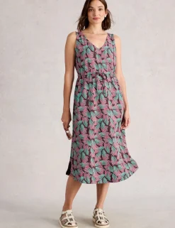 Jersey V-Neck Midi Drawstring Waisted Dress