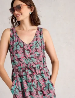Jersey V-Neck Midi Drawstring Waisted Dress